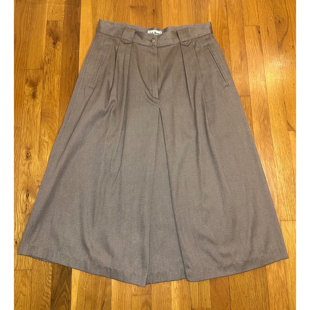 Vintage LL Bean Womens 14 Petite Brown Pleated Midi Skirt 100% Cotton Preppy